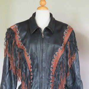 Western World Shaf Leather Moto Jacket Size XL Fringe Southwestern Black Brown